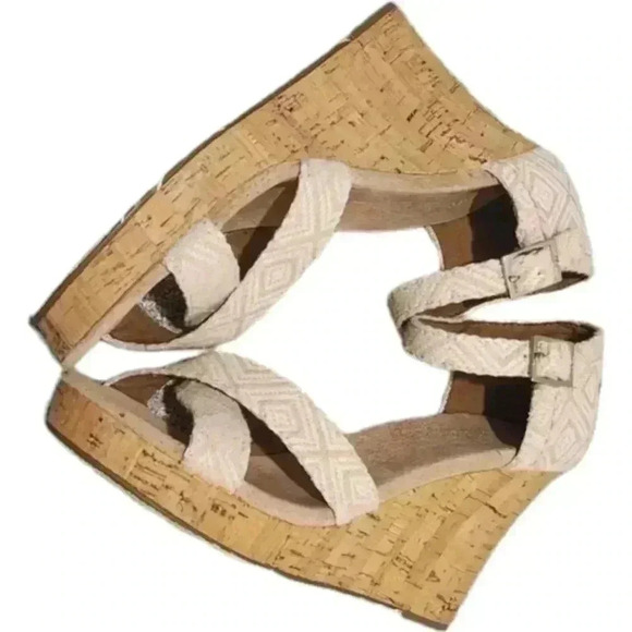TOM'S Sienna Wedge Sandal Cork Sole Cream Beige Tan Espadrille Women's size 8.5 - Picture 3 of 11